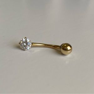 10K semi-solid gold cubic zirconia solitaire belly button ring